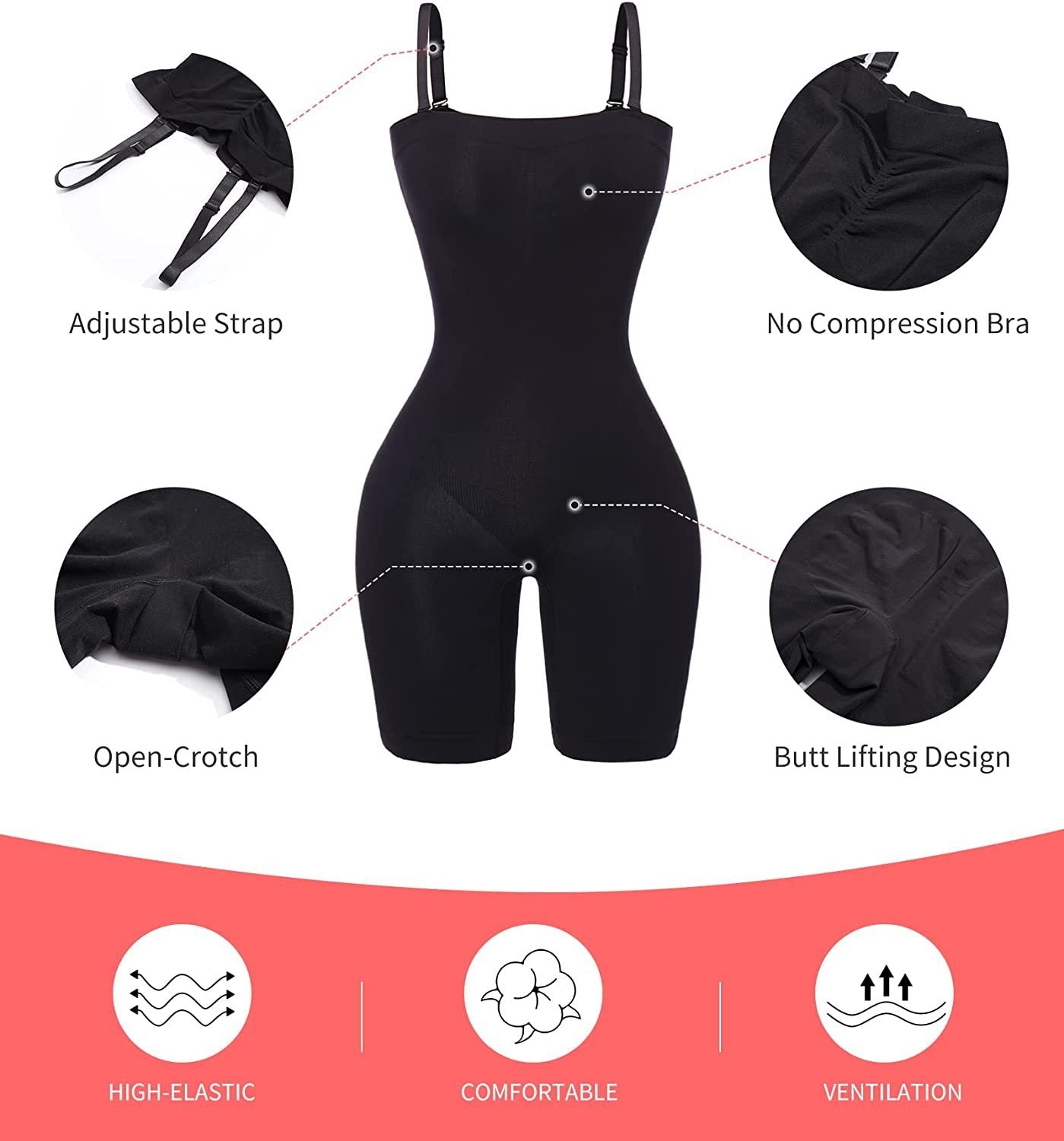Women's Push Up Support Corset Bodysuit with Detachable Straps