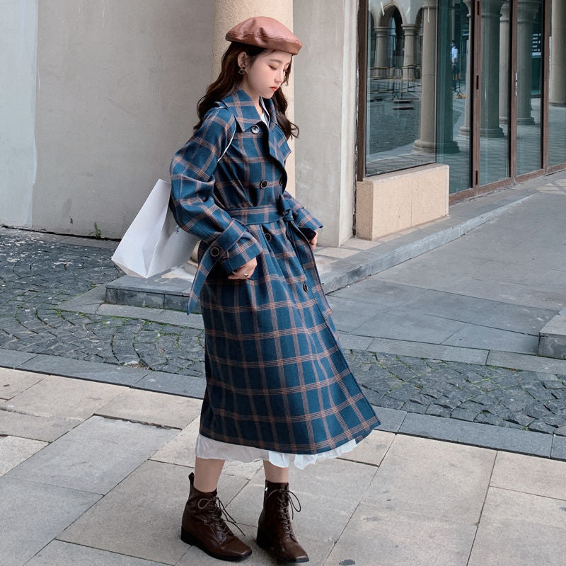 Plaid Windbreaker Women's Loose Mid-Length Jacket
