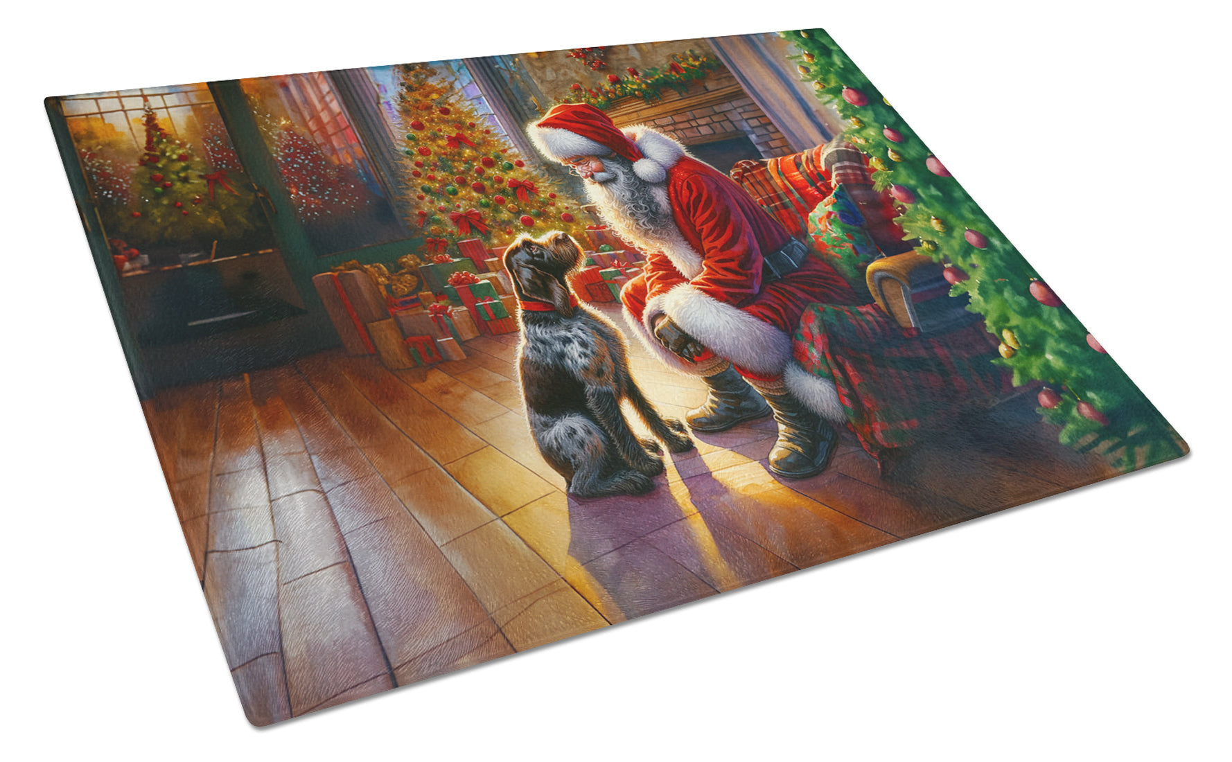 German Wirehaired Pointer and Santa Claus Glass Cutting Board