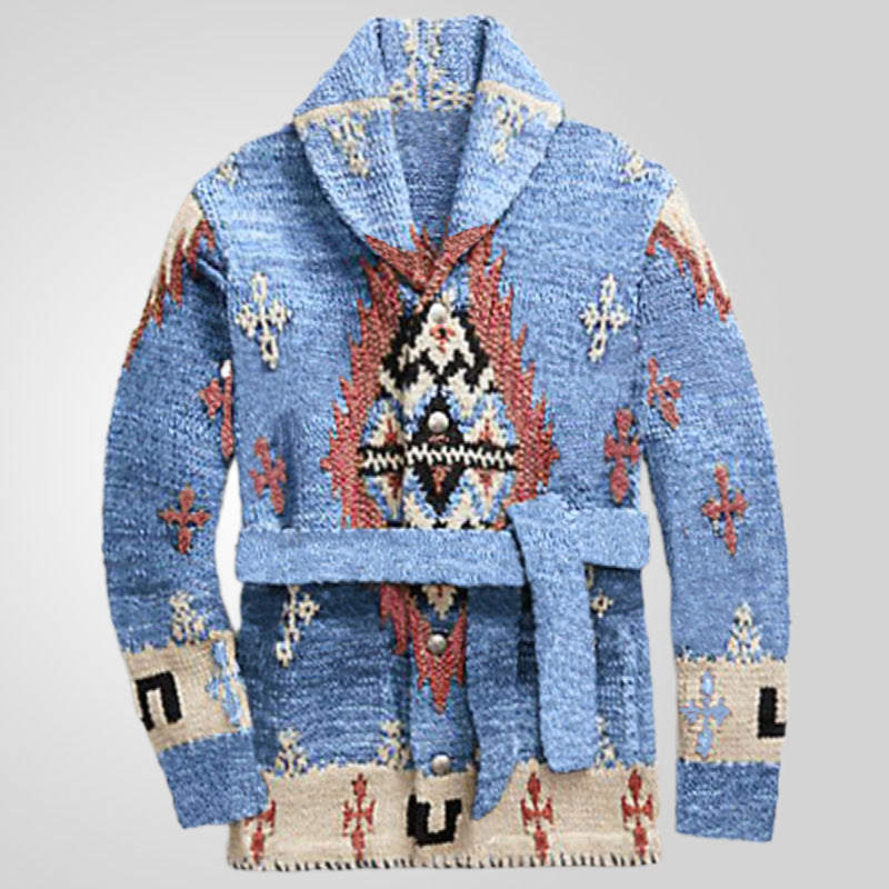 American Retro Heavy Industry Jacquard Sweater Coat