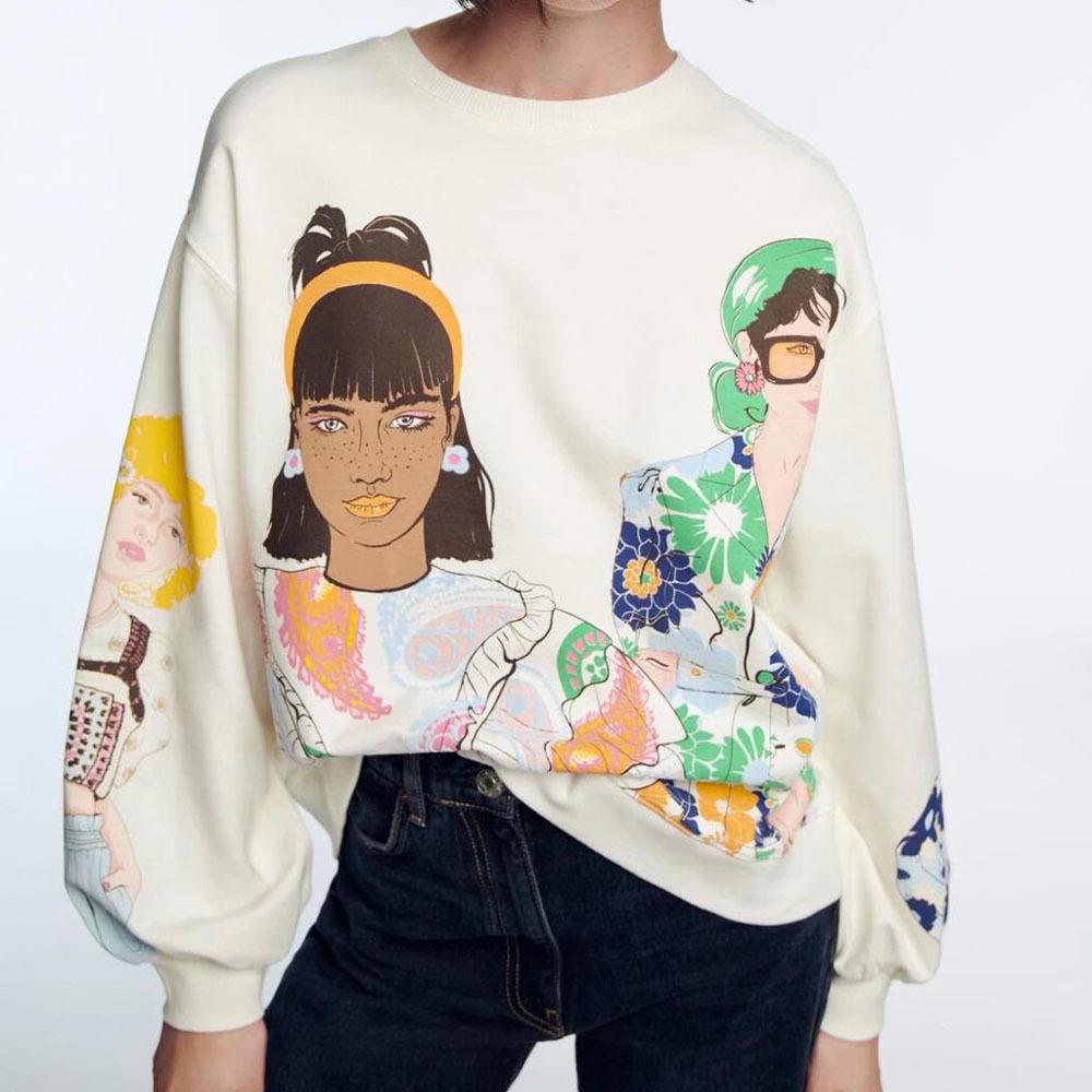 Casual Loose Pullover Sweatshirt for Girls with Print | Streetwear