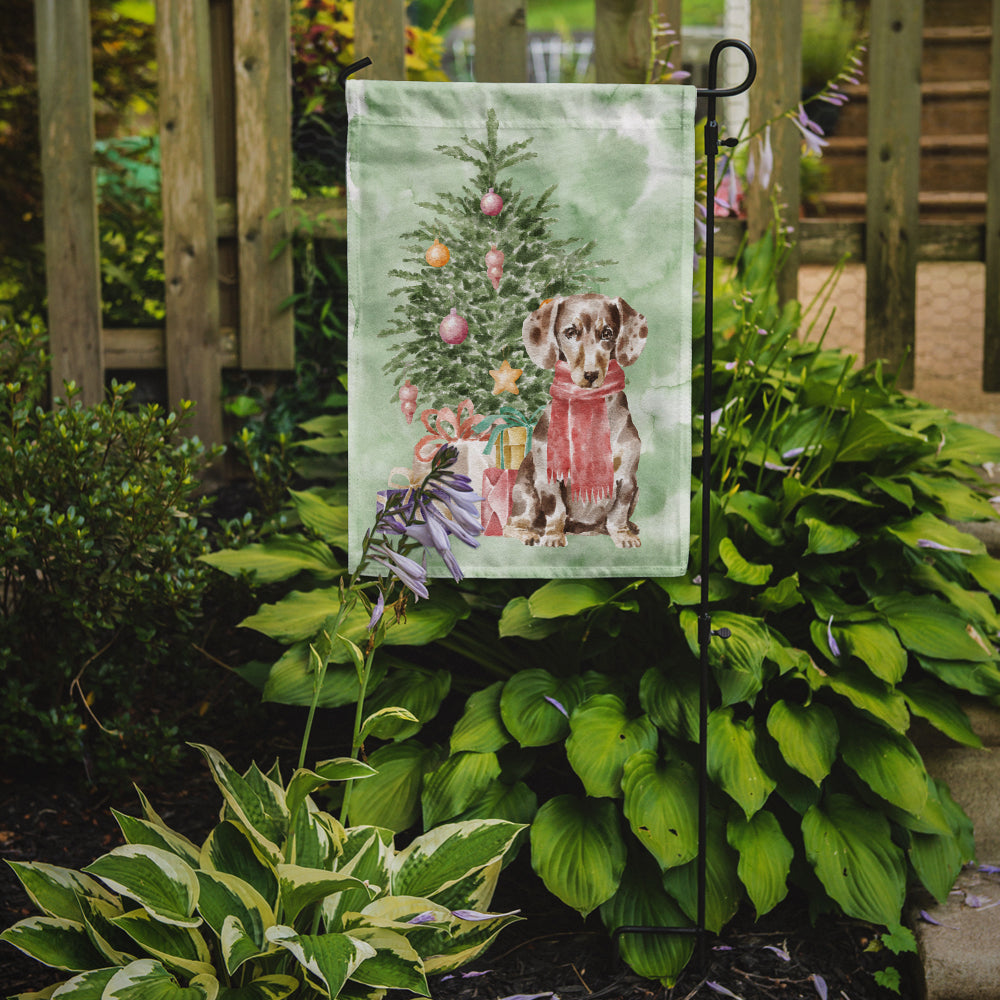 Dachshund Chocolate Piebald Dapple Christmas Presents and Tree Garden Flag