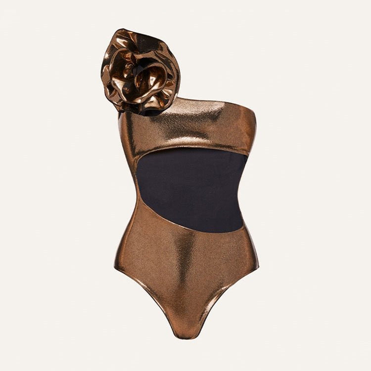 2023 Women's Gold Hollow Floral Swimsuit - In Stock