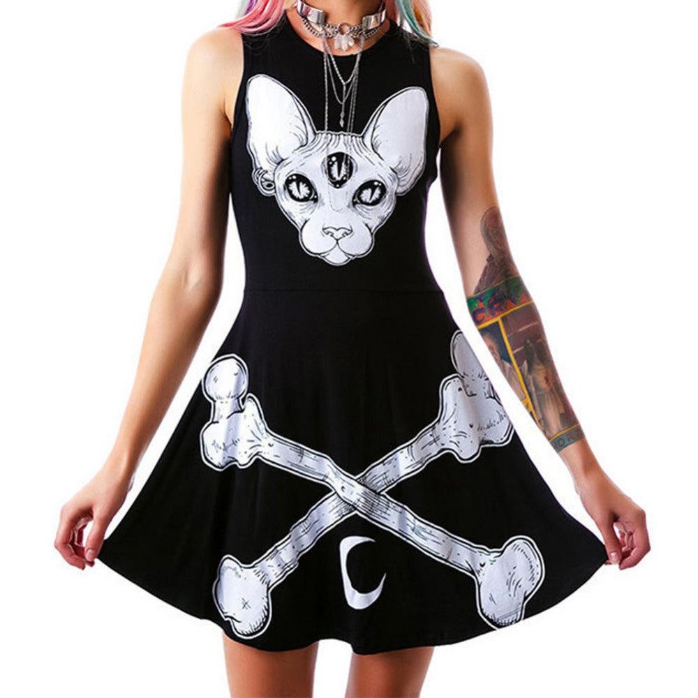 Summer Dress for Women with Cartoon Three-Eyed Design