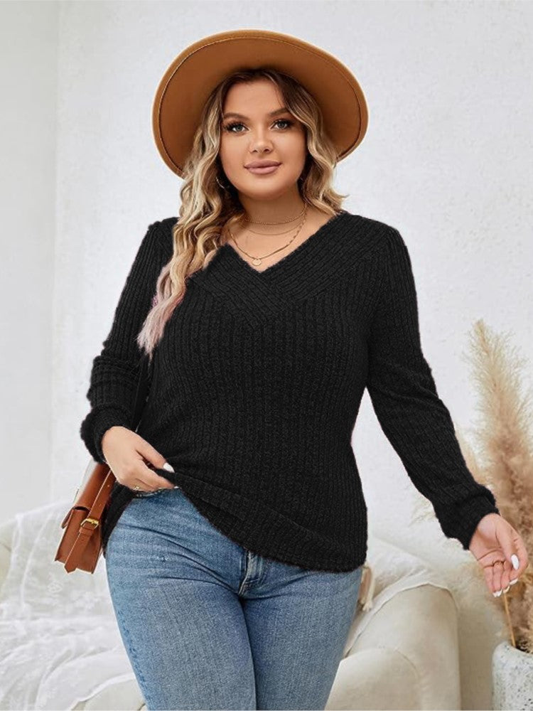 Plus Size Women's V-Neck Sweater - Fall/Winter 2023