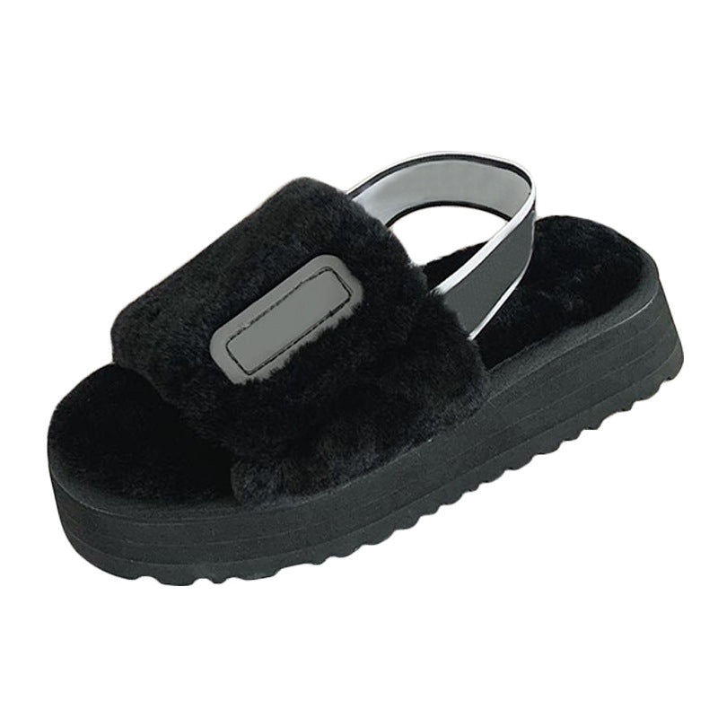 Thick-Soled Wool Disco Slide Sandals for Women
