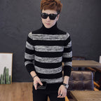 Thick Warm Striped Men's Turtleneck Knit Sweater