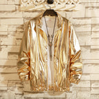 Men's Gold Silver Windbreaker Jacket for Autumn Fashion