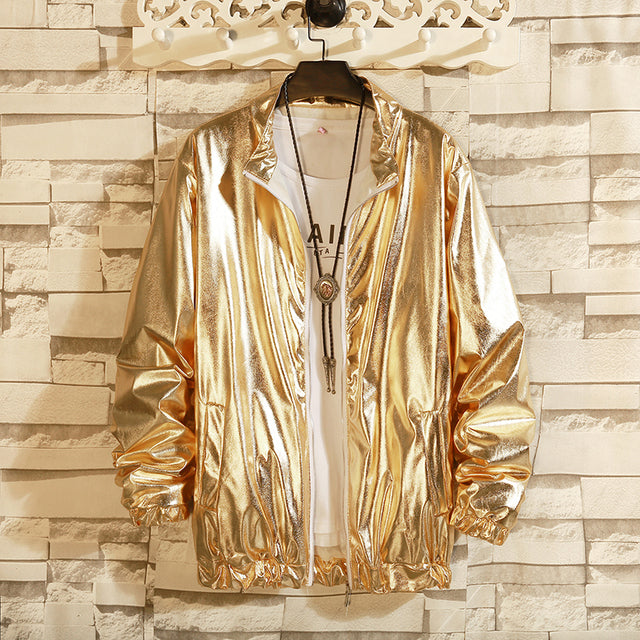 Men's Gold Silver Windbreaker Jacket for Autumn Fashion