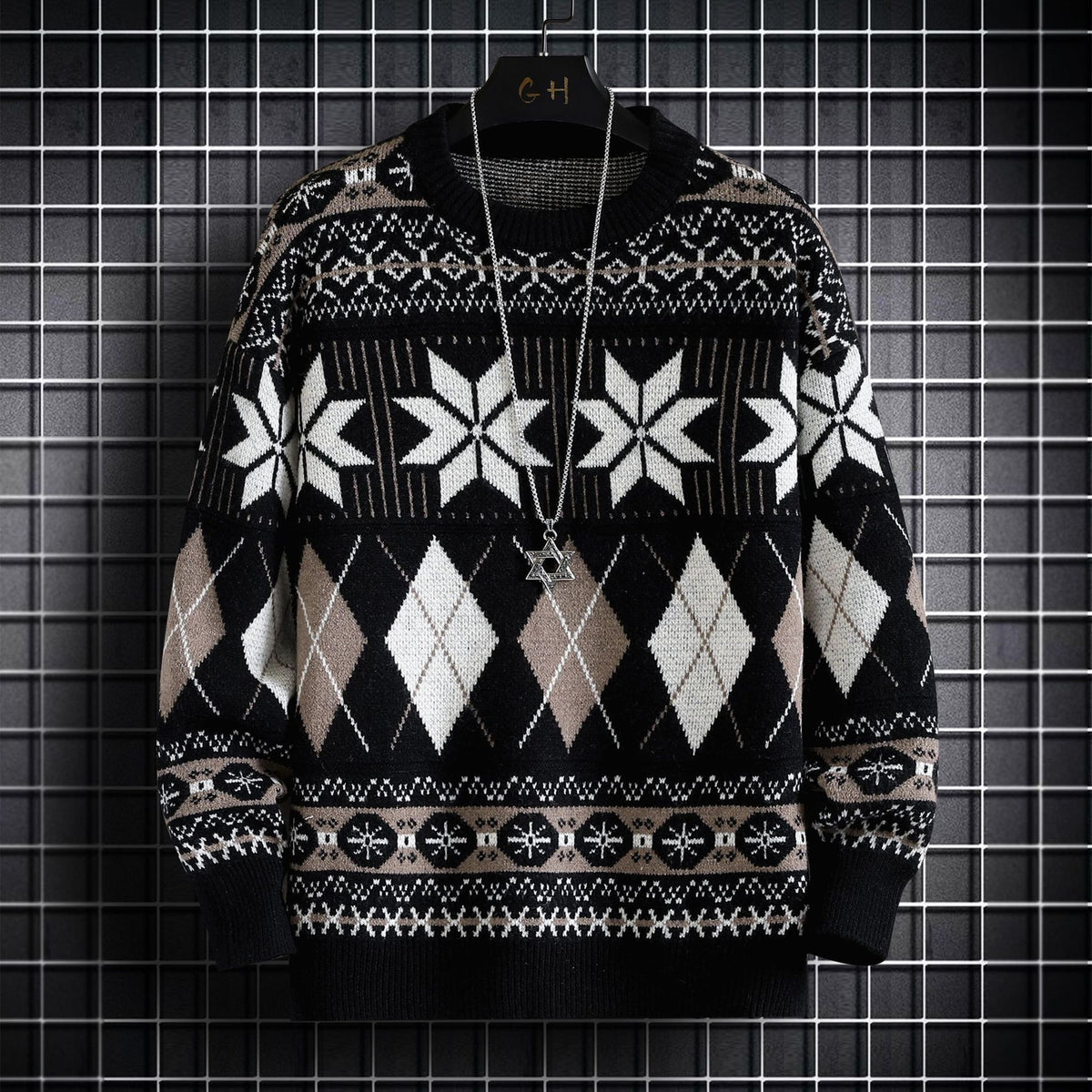 Japanese Style Men's Snowflake Pullover Sweater | Streetwear