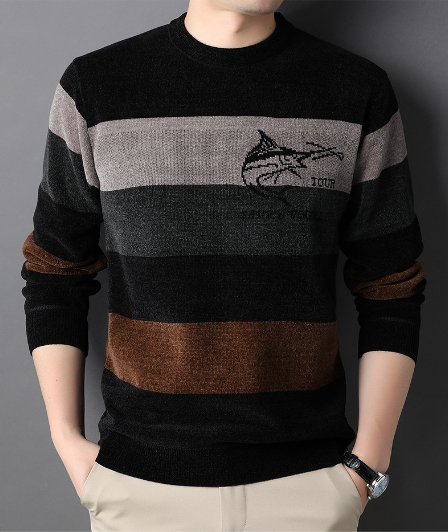 Striped Thermal Knit Round Neck Jumper Top