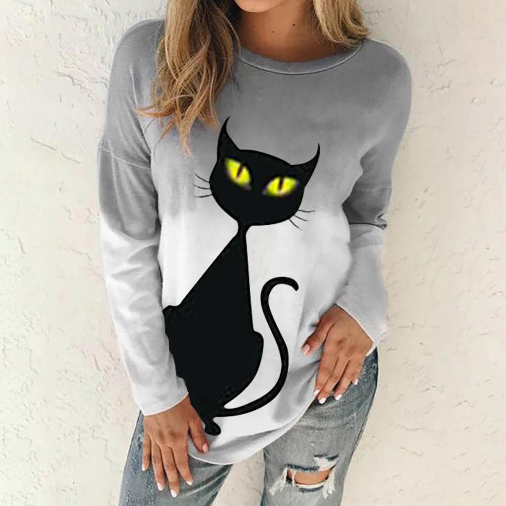 Cartoon Cat Print Women's Pullover Sweatshirt XS-8XL | Streetwear