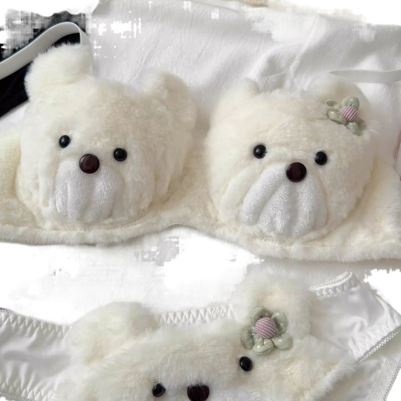 Plush Bear Cute Bra Set Without Steel Ring