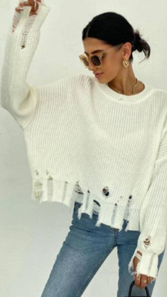 Casual Ripped Knitted Sweater for Unique Style