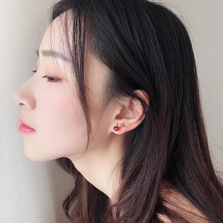 Fresh Style Deer, Garnet Christmas Earrings