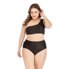 Plus Size High Waist Bikini with Hollow One Shoulder Design