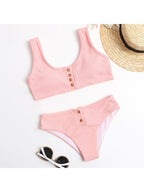 Women's Sexy Button-Up Solid Color Two-Piece Swimsuit