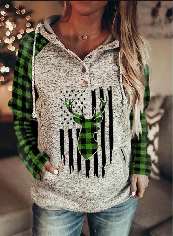 Hooded Plaid Printed Loose Fleece Long-sleeved Sweater