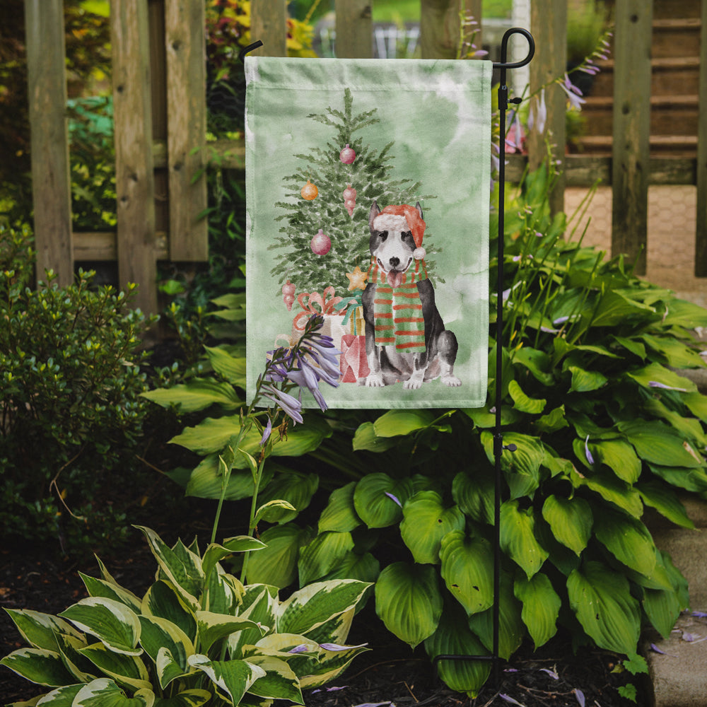 Bull Terrier Black Christmas Presents and Tree Garden Flag