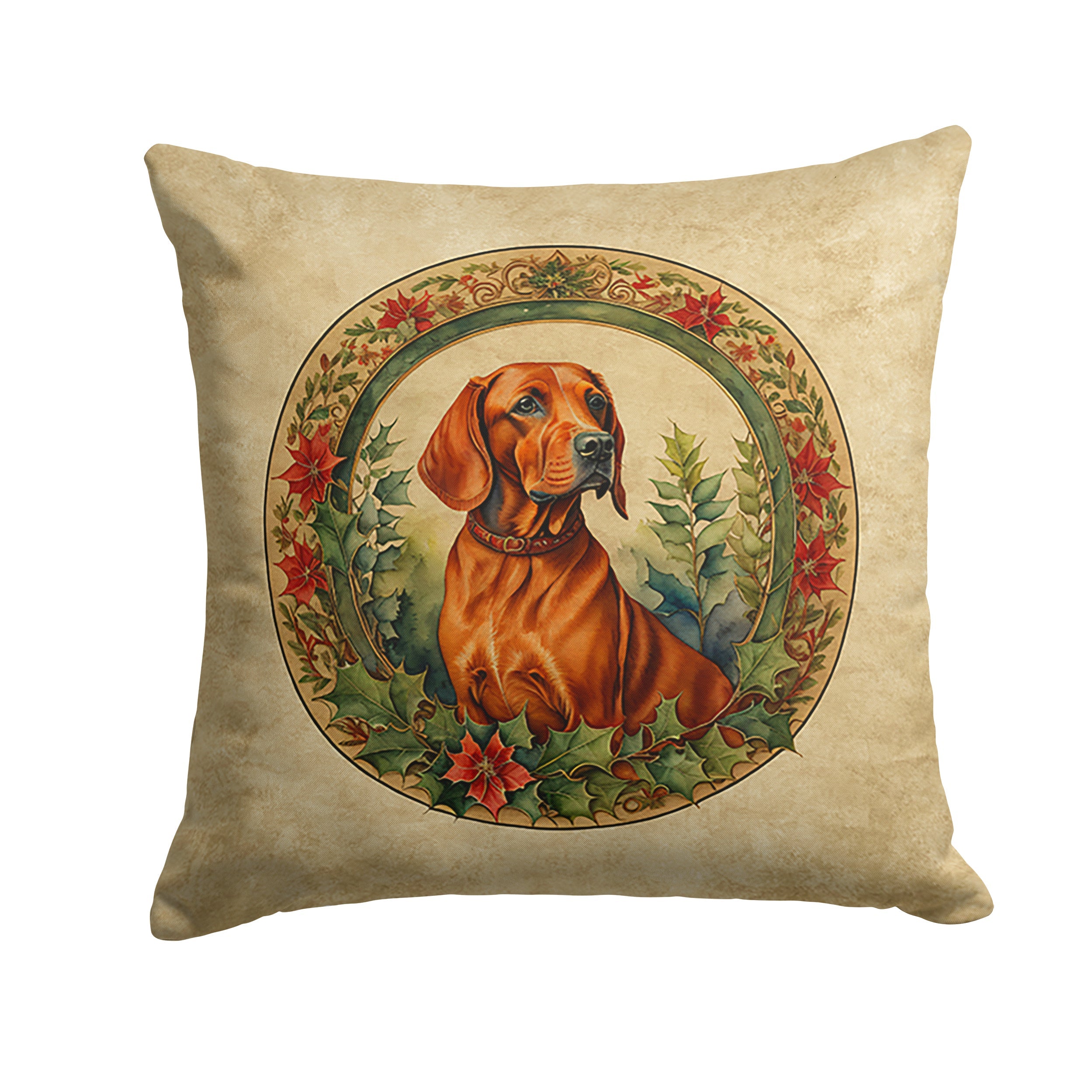 Red Redbone Coonhound Christmas Flowers Throw Pillow