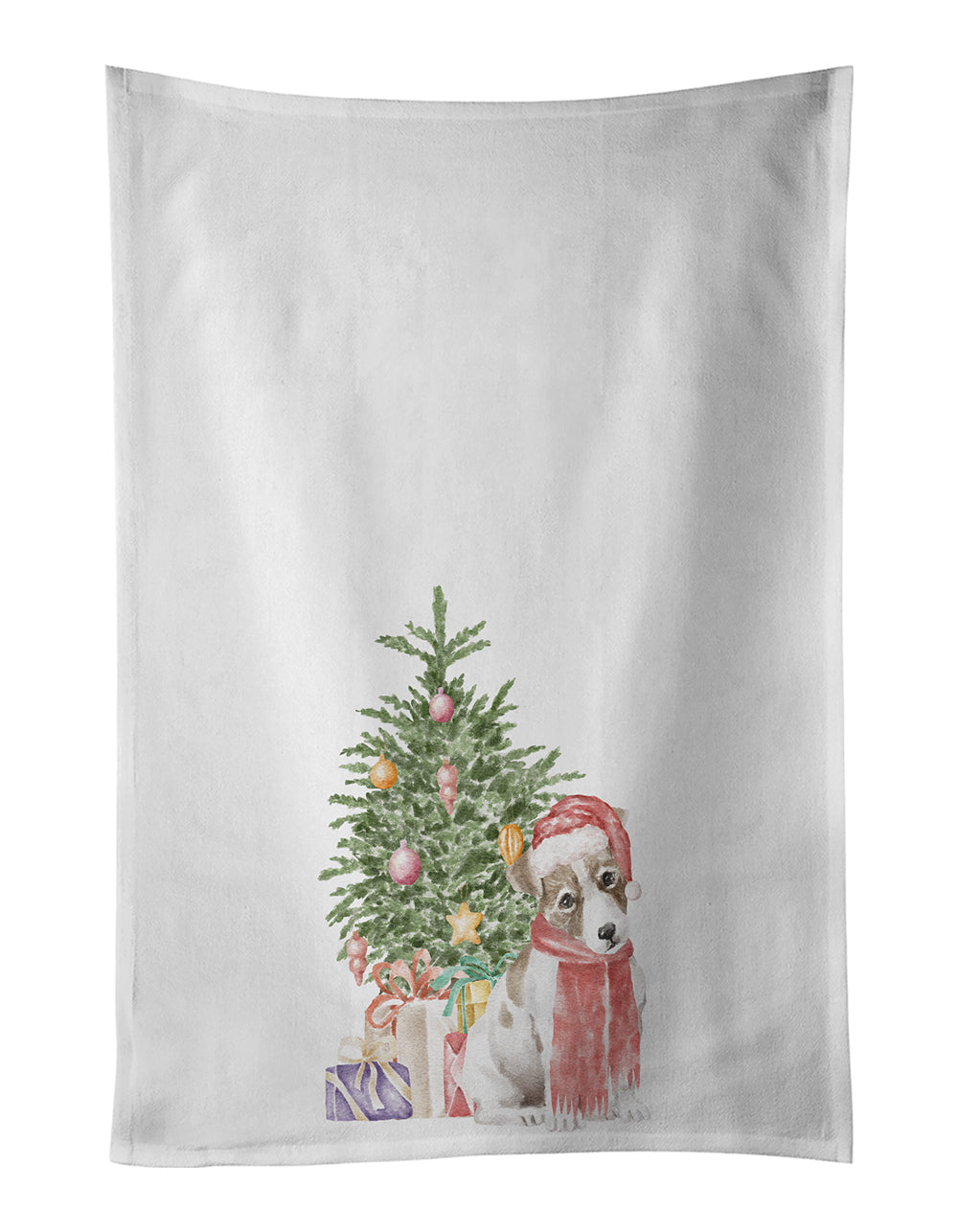 Jack Russell Terrier Smooth Puppy Christmas Presents and Tree Kitchen Towel Set of 2