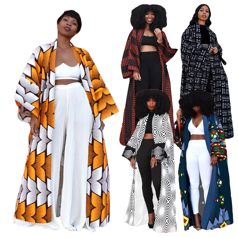 Plus Size Versatile Long Loose Print Cardigan Jacket
