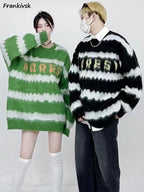 Striped Women's Sweater - Retro American Casual Knitwear