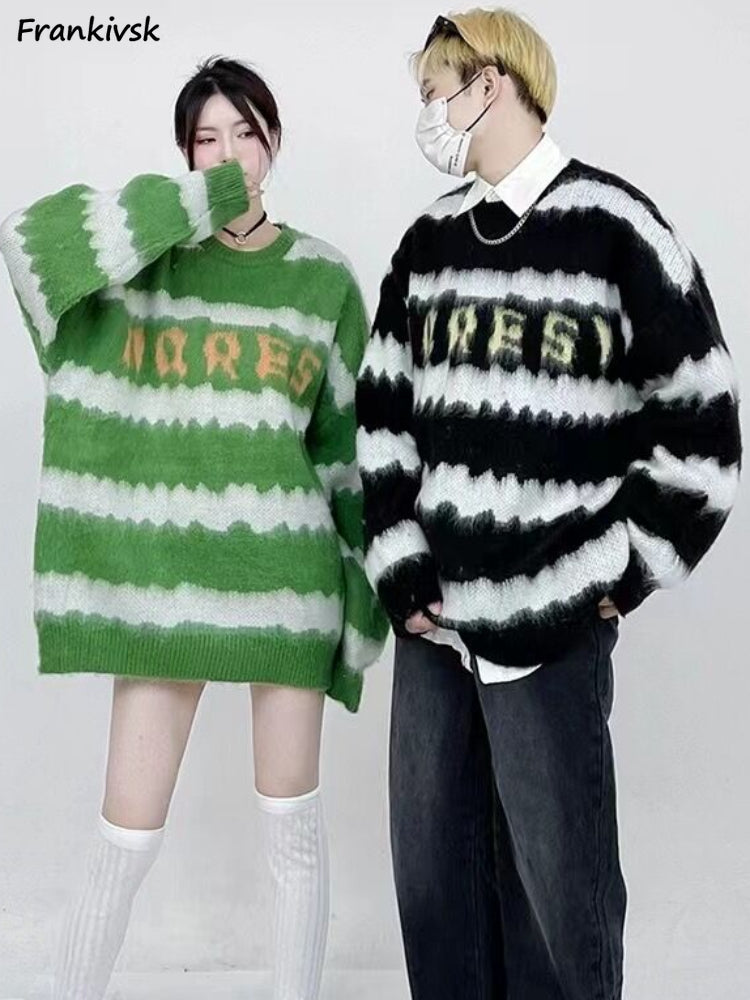 Striped Women's Sweater - Retro American Casual Knitwear