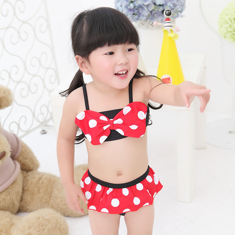 Stylish Striped Girls' Bikini Swimsuit - Mickey Design