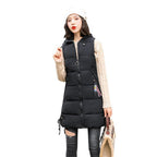 Long Cotton Gilet for Women - Hooded Sleeveless Jacket