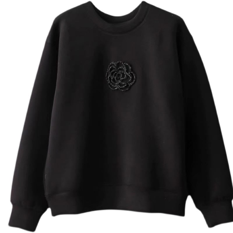 Beaded Camellia Round Neck Loose Sweater