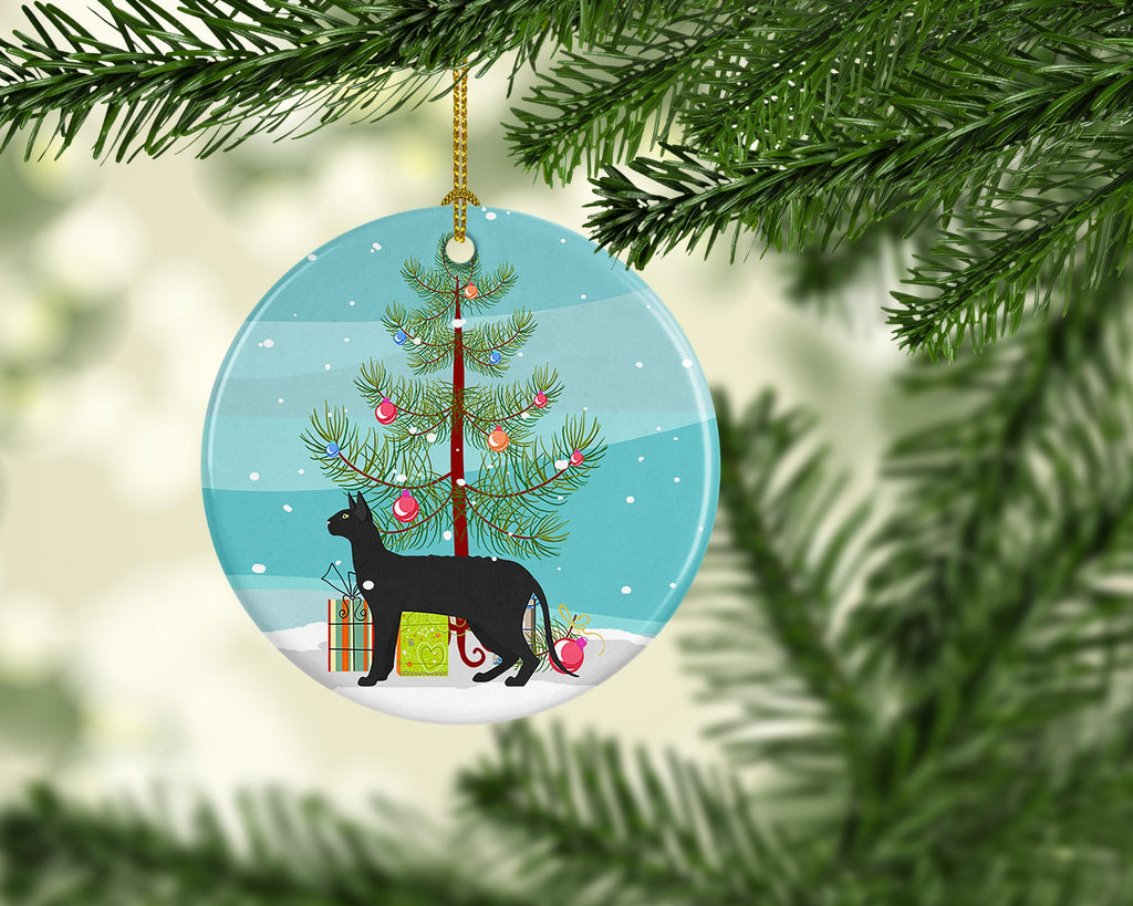 Black Cornish Rex Cat Christmas Ceramic Ornament