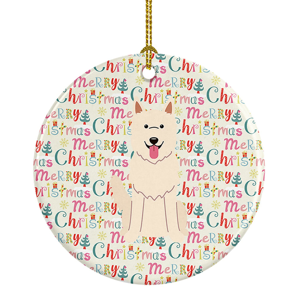 Merry Christmas White German Shepherd Ceramic Ornament