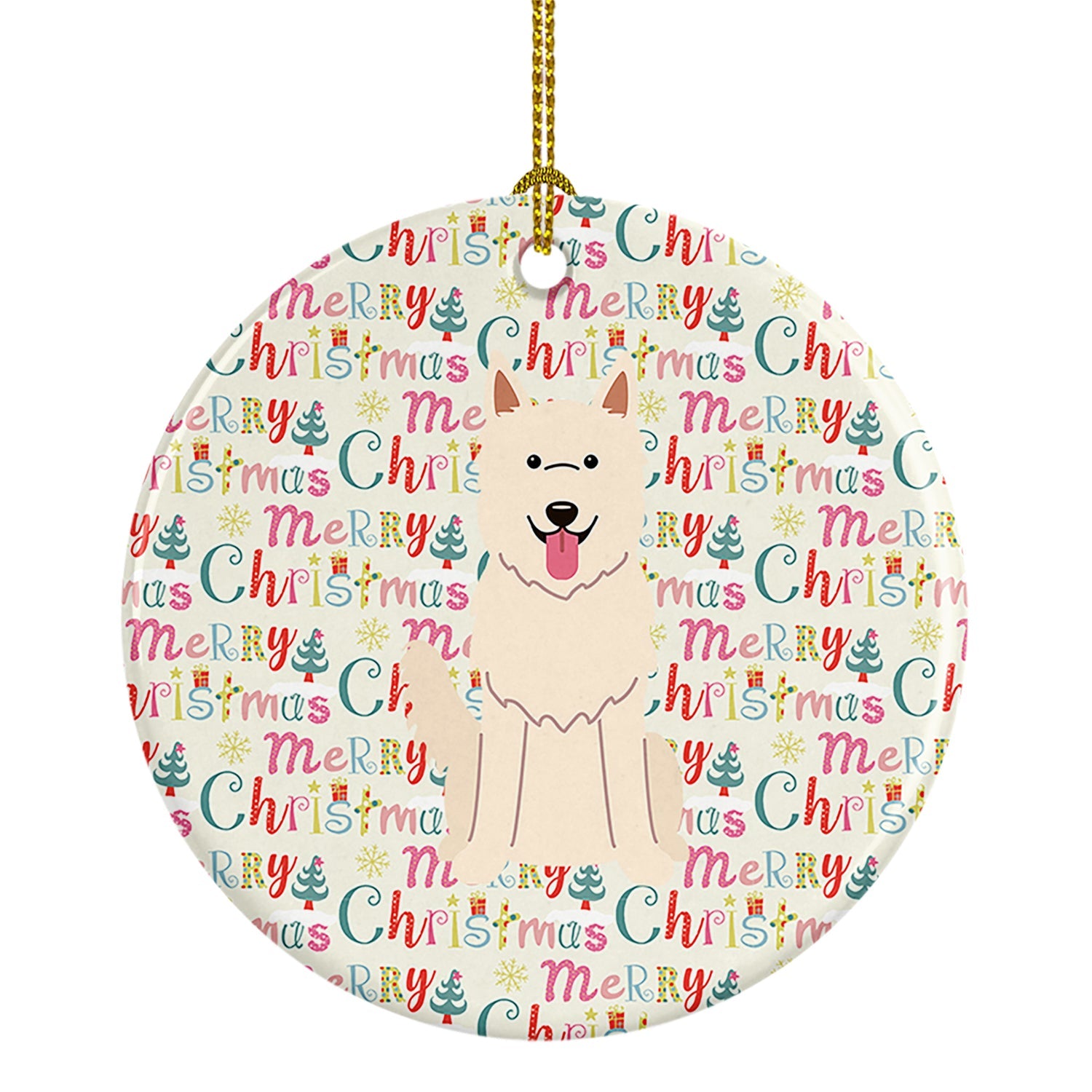 Merry Christmas White German Shepherd Ceramic Ornament