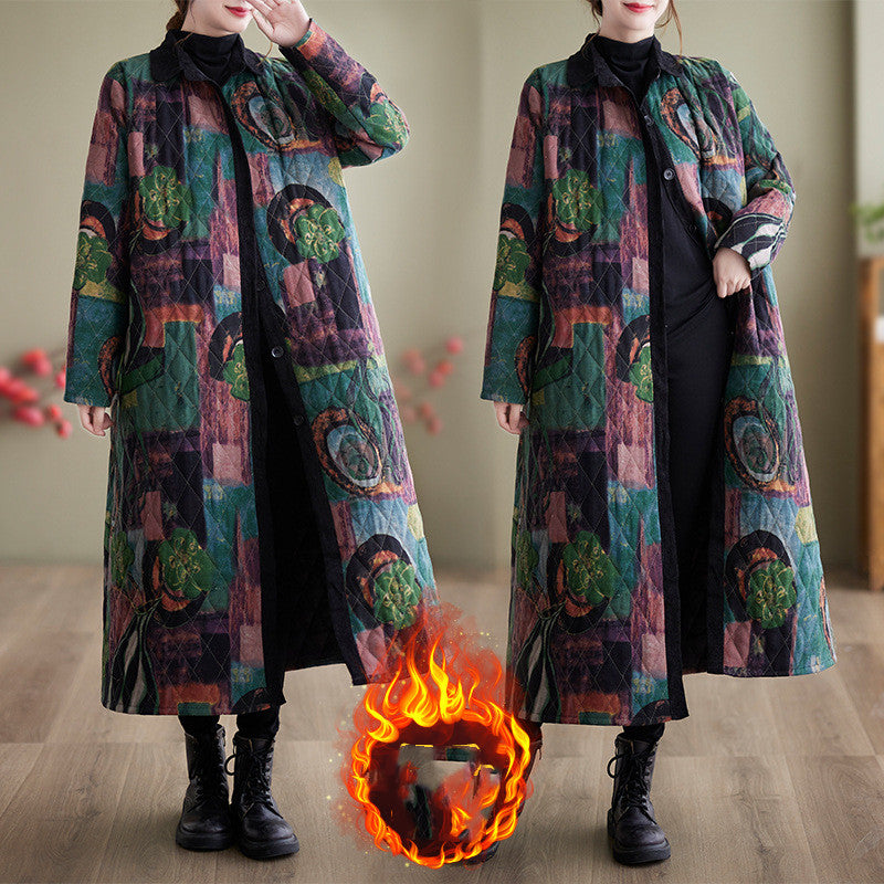 Vintage Ethnic Print Loose Long Sleeve Women's Coat