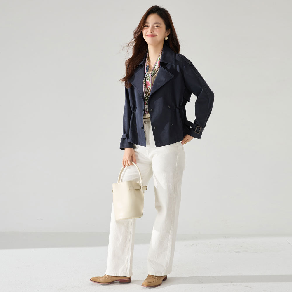 Comfortable Cotton Short Trench Coat with Good Texture