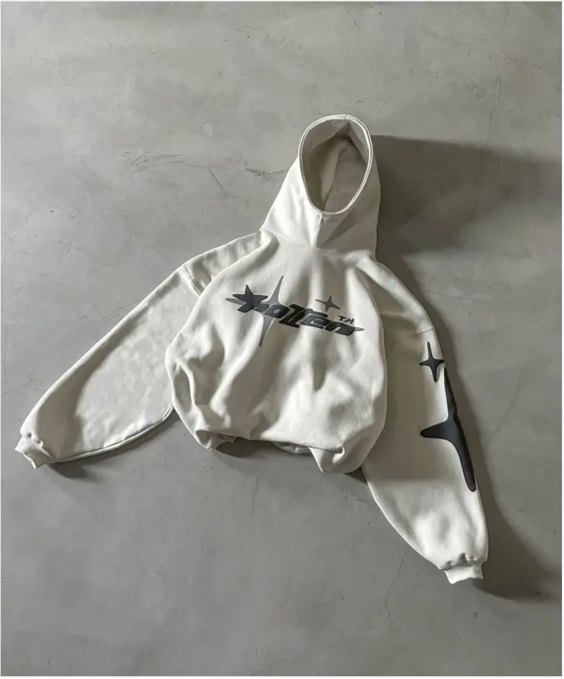 Loose-Fit Y2K Star Letter Printed Turtleneck Hoodie | Streetwear