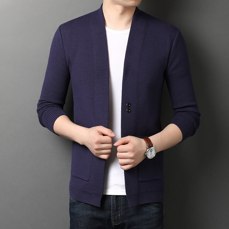 Men's Autumn Thin Section Pure Color Sweater Jacket