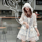 Korean Lace Crocheted Hooded Long-Sleeved Jacket