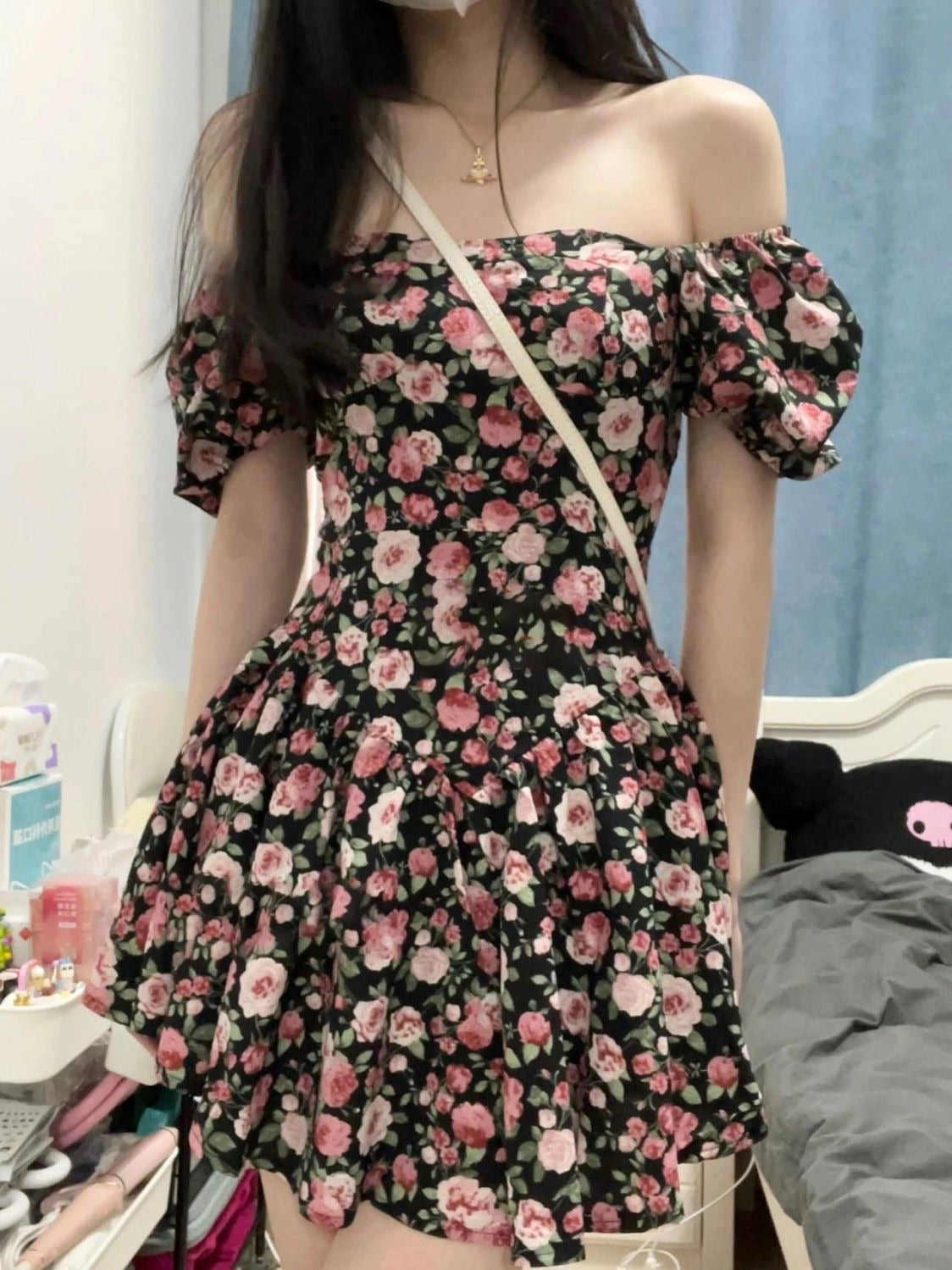 Ronje Daisy Floral Chiffon Dress with Cutout Waist