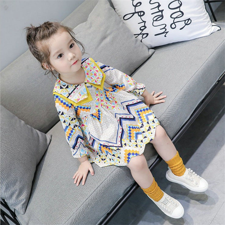 Ethnic Style Baby Doll Collar Floral Dress for Girls