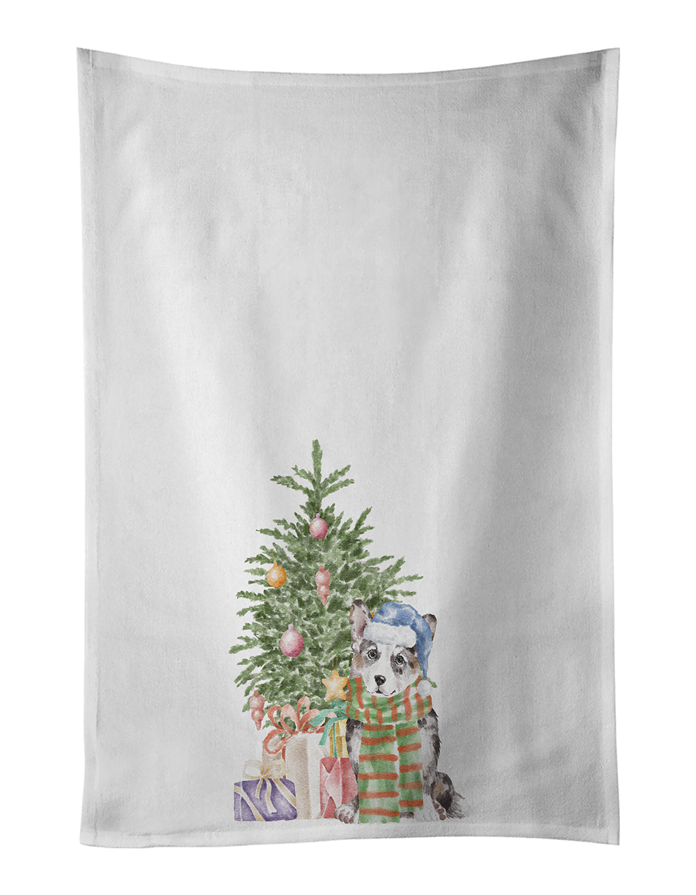 Corgi Cardigan Blue Merle Christmas Presents and Tree Kitchen Towel Set of 2