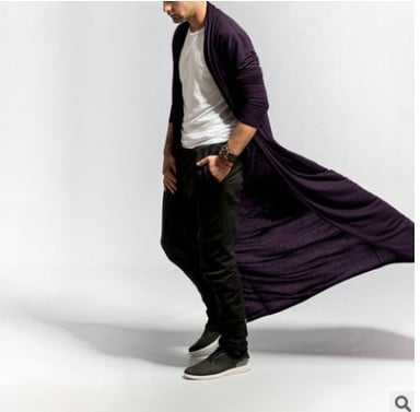 Slim Long Trench Coat for Men in Solid Color