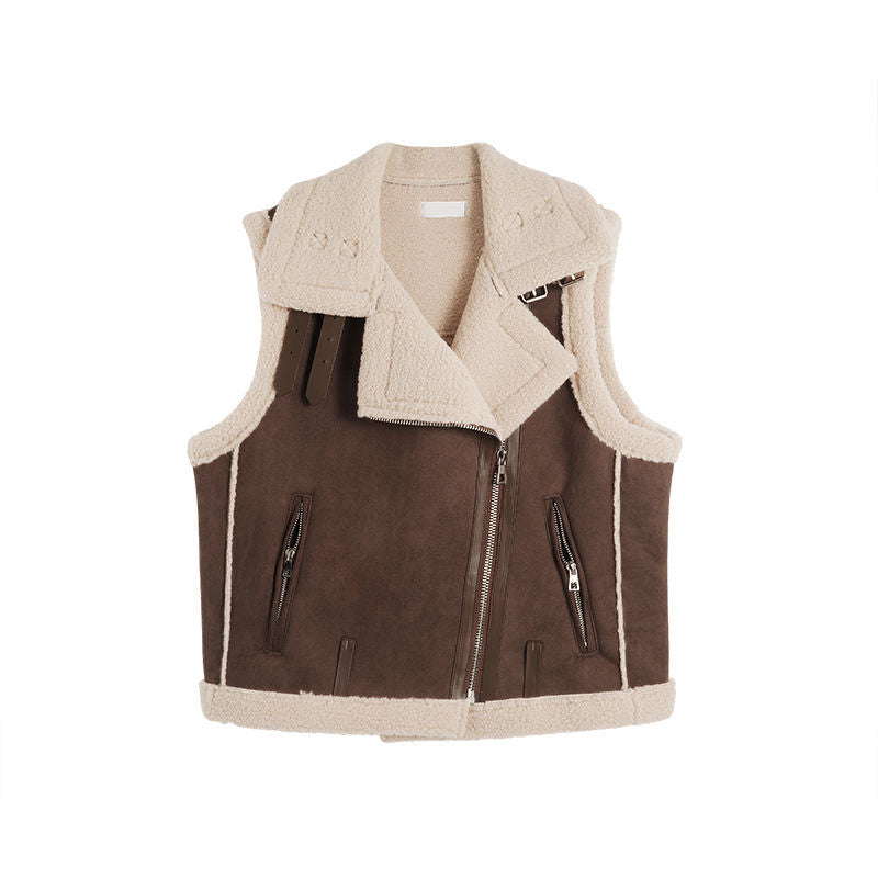 Vintage Fleece Women's Sleeveless Waistcoat Jacket
