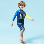 Boys Long-Sleeve UV Rash Guard Swim Set with Cap
