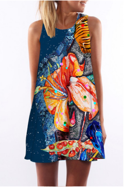 Floral Midi Dress with Round Neck Design
