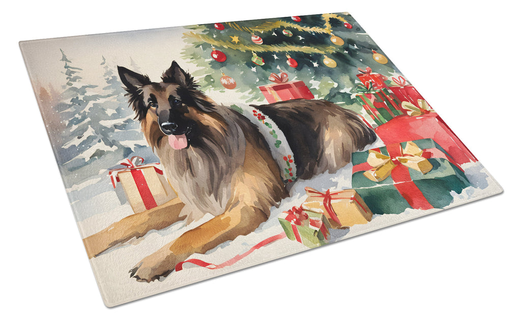 Belgian Tervuren Cozy Christmas Glass Cutting Board