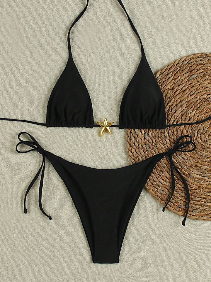 Red Triangle String Bikini Set with Starfish Charm