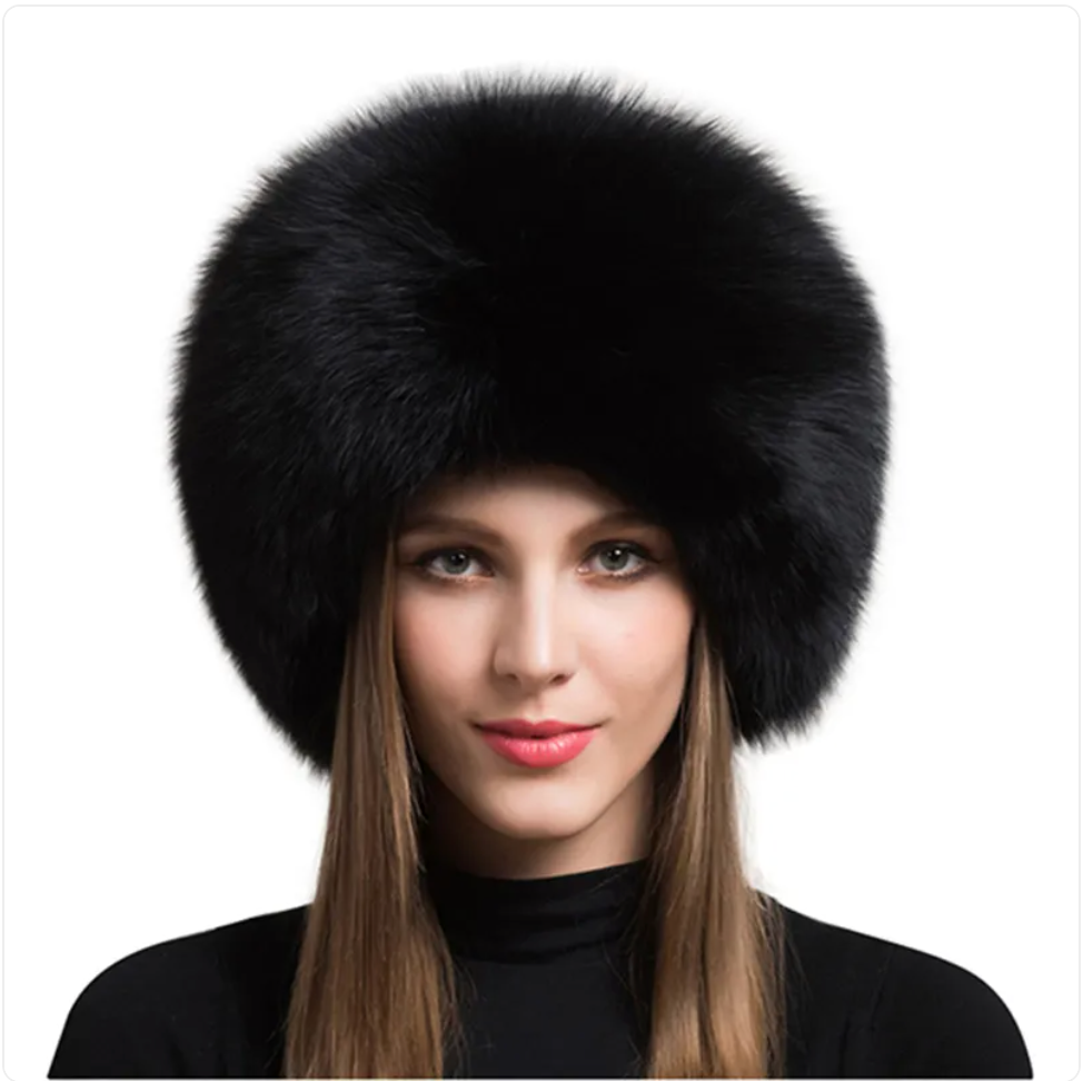 Luxurious Fox Fur Hat for Women – Ear Warmer | Embroidered Cap