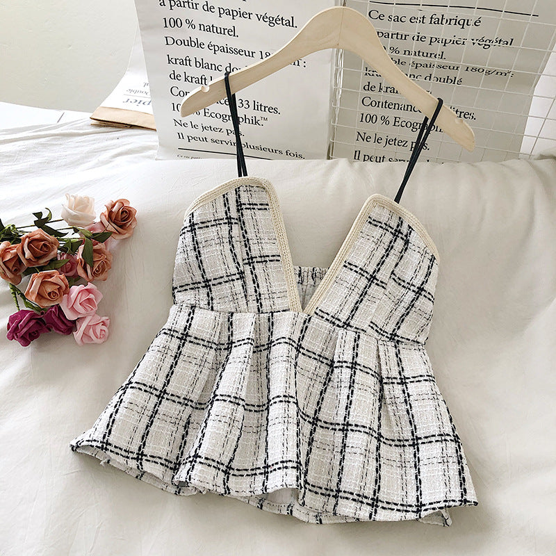 Tweed Skirt with Waistband and Camisole Top